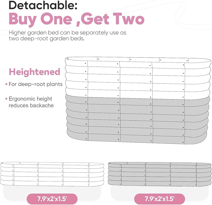 KING BIRD Raised Garden Bed 2.85 ft Tall 9 in 1 Galvanized Planter Garden Box Outdoor for Gardening, Deep Root Vegetables, Flowers 94.5X23.6X34.2 in, Pink