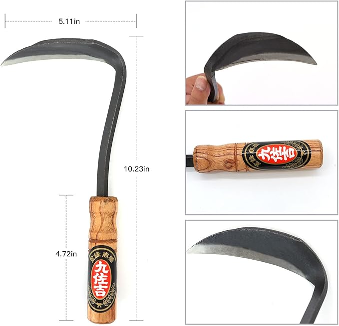 Kana Hoe 217 Japanese Garden Tool - Hand Hoe/Sickle is Perfect for Weeding and Cultivating. The Blade Edge is Very Sharp. (Beijing-022)
