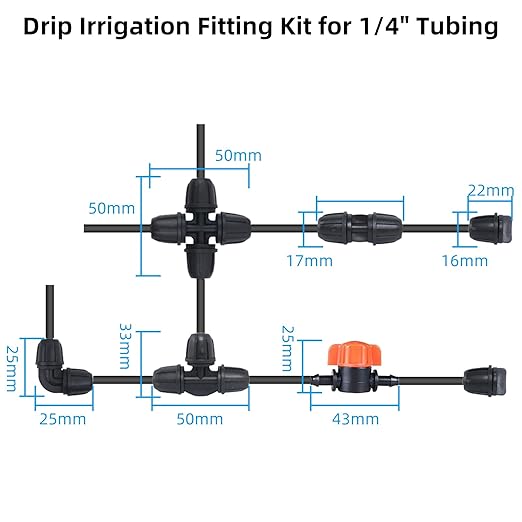 Drip Irrigation Fittings for 1/4 inch Tubing (0.16" ID x 0.28" OD), 20 Pcs Anti-Drop Locked Barbed Reducing Elbows for Drip Line Connectors
