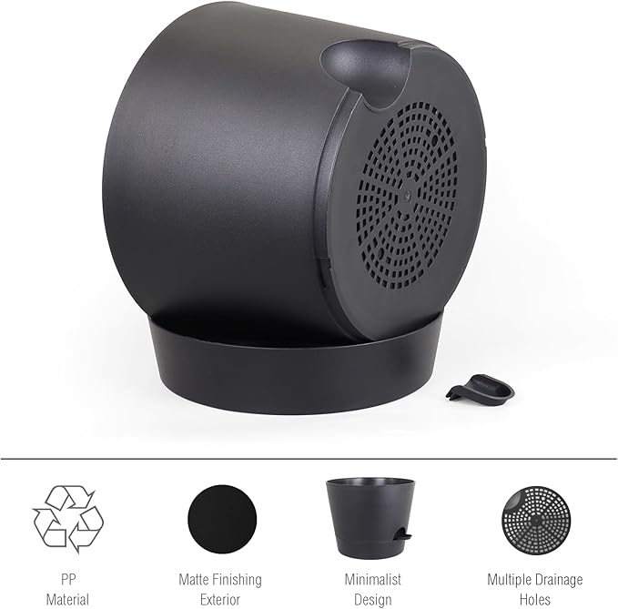 12 inch Large Self Watering Pots for Indoor Outdoor Plants, Flower Plant Pots with Mesh Drainage Holes for Garden House Plants, Plastic Planters with Reservoir for Home Decor, Black