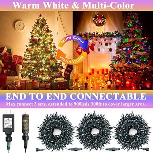 300 LED Christmas String Lights Outdoor Indoor Color Changing with Remote/Timer, 108FT 11 Modes Waterproof Warm White and Multi Color Christmas Lights Plug in for Tree Garden Decoration