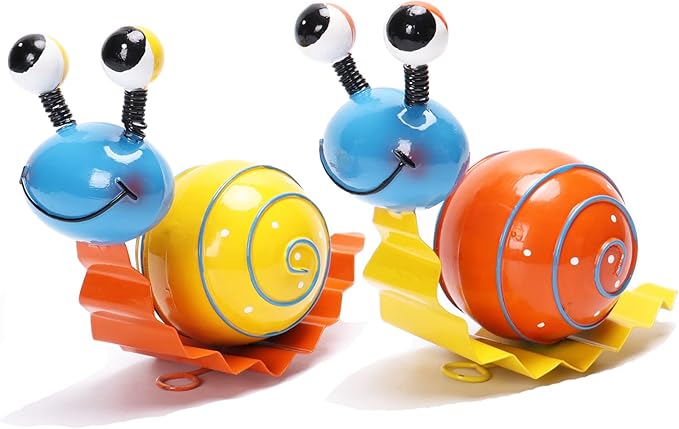 Metal Garden Decor Cute Snail Yard Art Outdoor Lawn Patio Ornament Fence Decorations for Outside - Set of 2(Yellow,Orange)