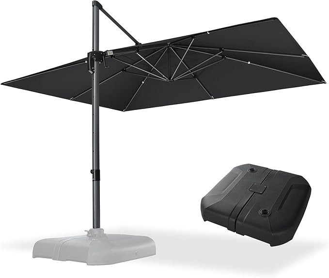 PURPLE LEAF 10' X 13' Square Cantilever Umbrella Patio Umbrella with Base Outdoor Umbrella Aluminum Offset with 360-degree Rotation for Garden Deck Pool Patio Black