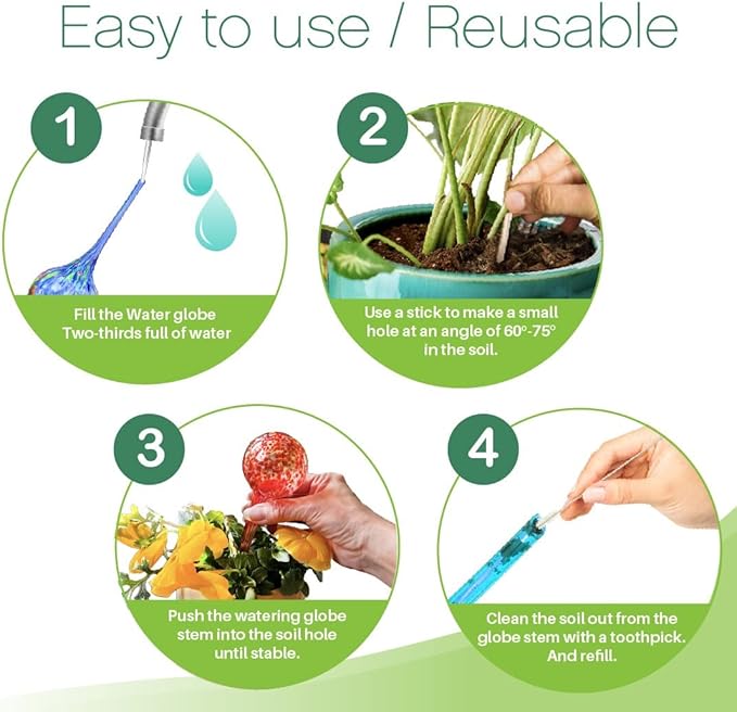 Trenton Gifts 6-Pack Plant Watering Globes - Self Watering Bulbs for Indoor & Outdoor Plants - Hand-Blown & Colorful Water Globes - Aqua Globes for Plants - Measures 6" L x 2.5" D. 150ml