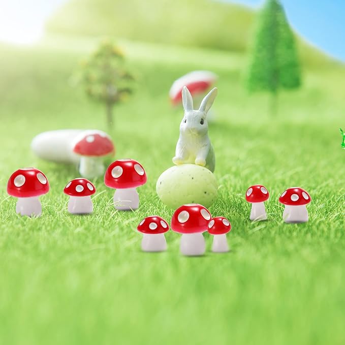 160 Pcs Tiny Mushrooms Mini Figurines Miniature Cute Colorful Mushroom Figurines Indoor Outdoor Mushroom Statue Decor Mushroom Decoration for Garden Landscape Bonsai Craft Ornament (Red, S, M, L)