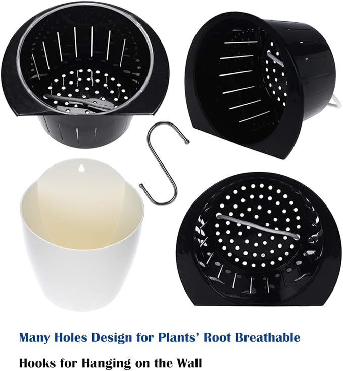 8 Packs 5" Plastic Self Watering Pots Wall Hanging Planters Wall Mounted Wicking Flower Pots for Indoor and Outdoor African Violet, Ocean Spider Plant, Orchid, White