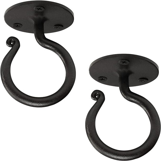 RTZEN Plant Hangers Outdoor or Indoor - Wrought Iron Metal Hanger Indoor Hook - Heavy Duty Wall Bracket Hooks for Hanging Plants Baskets Lanterns Wind Chimes - 2 Pack (Black Ceiling Hooks)