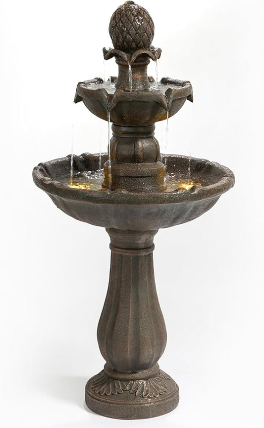 Outdoor Water Fountain –42.2 in. Tall Large Floor-Standing Bird Bath for Outside,3 Tier Elegant Waterfall Feature for Garden, Yard, Patio, Home Decor (Bronze Color)