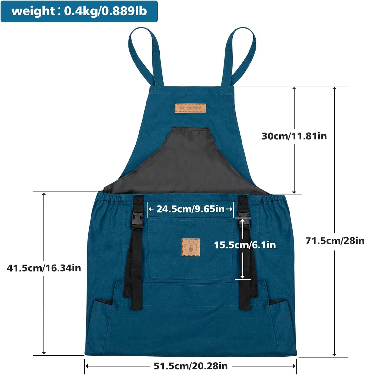 Berry&Bird Harvest Apron, Canvas Gardening Apron with Pockets and Harvesting Pouch Waterproof Harvesting Apron