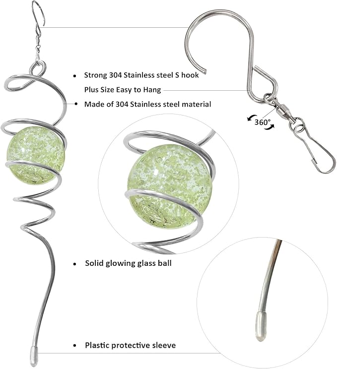 Glow in The Dark Wind Spinner Tail Gazing Ball Spiral Decorative Spiral Tail Wind Spinner Stabilizer Sun Catcher,Indoor Outdoor Hanging Art Garden Decoration Wind Sculpture Stabilizer-13in