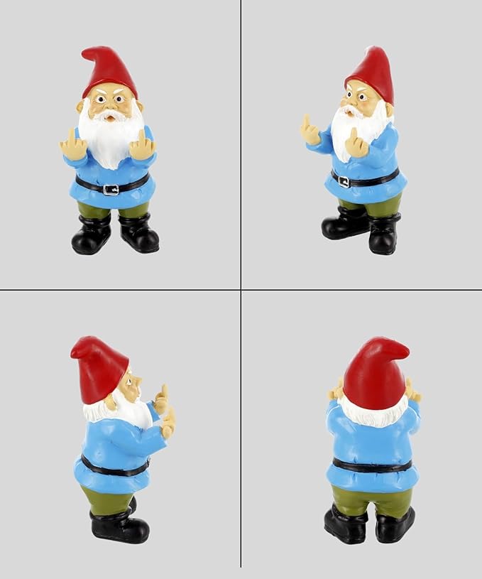 Gnometastic Mini Gnomes - Middle Finger Gnome 3.5in, Double Bird Gnome - Naughty Garden Gnome for Fairy Garden, Funny Garden Gnomes Outdoor Decoration for Yard Patio Lawn Ornament and Home Decor