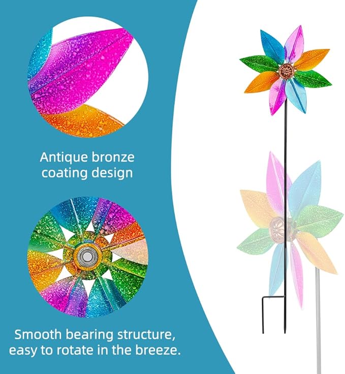 DREAMYSOUL Colorful Wind Spinner 38Inches, Metal Garden Pinwheels for Yard and Garden, Decorative Wind Spinners for Outdoor Patio Yard Lawn