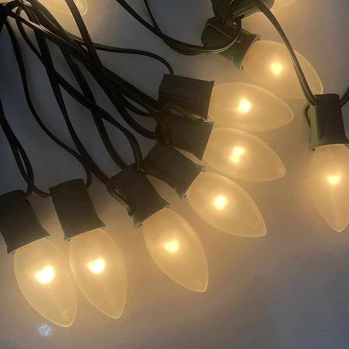 25 FT C9 Frosted Christmas Lights,Warm White Outdoor Christmas Lights with 26 Bulbs(1 Spare), C9/ E17 Base,Old Fashioned Christmas Lights for Roofline, Yard, Garden, Wedding Decorations