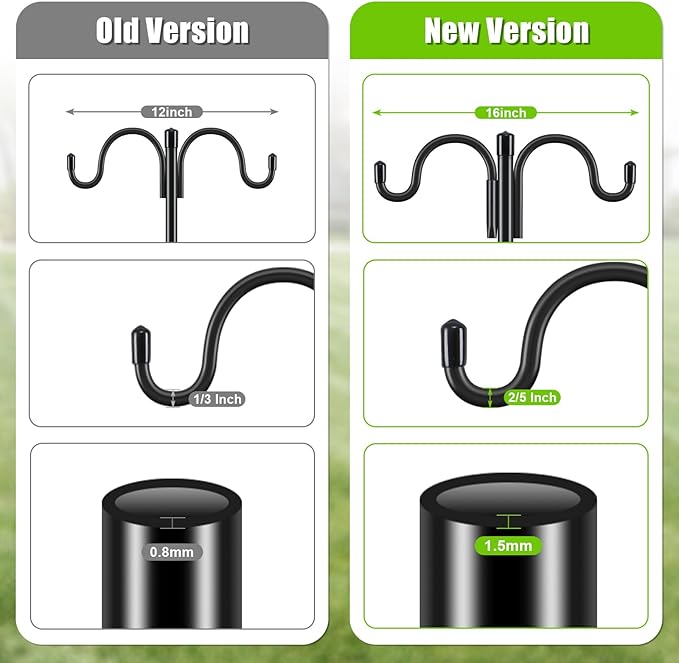 Gtongoko Double Shepherds Hook for Outdoor, 108 Inch Heavy Duty Bird Feeder Pole 3/4 Inch Thick Garden Hooks for Hanging Hummingbird Feeder, Plant Baskets, Solar Light Lanterns, 1 Pack