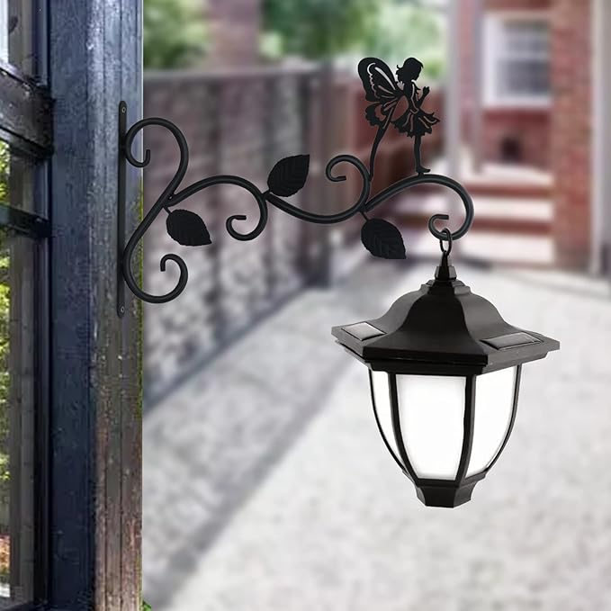 Hanging Plants Bracket 12" Angel Planter Outdoor Hooks Hangers for Flower Baskets Pot Bird Feeder Wind Chimes Lanterns Patio Garden Outdoor Indoor Metal Black, 4 Pack