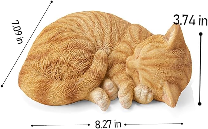Sleeping Orange Tabby Cat Garden Statue Decor 8.27”L, Resin Realistic Sculptures Gift for Cats Lovers, Pet Memorial Stones for Loss of Pet, Kitty Figurine Art Decoration for Indoor Outdoor Home