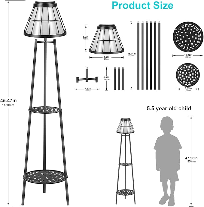 2 Pack Solar Lights Outdoor with Plant Stands, Solar Floor Lamp Metal Tripod Patio Lights for Garden Yard Pathway Driveway Front/Back Porch Decoration