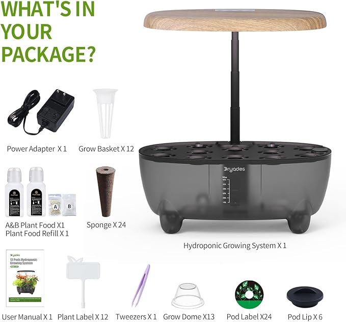 12 Pods Hydroponics Growing System Indoor Herb Garden with LED Growth Lamp Smart Water Pump Plant Germination Kit (No Seeds) Home Kitchen, Gift Ideas for Women Men