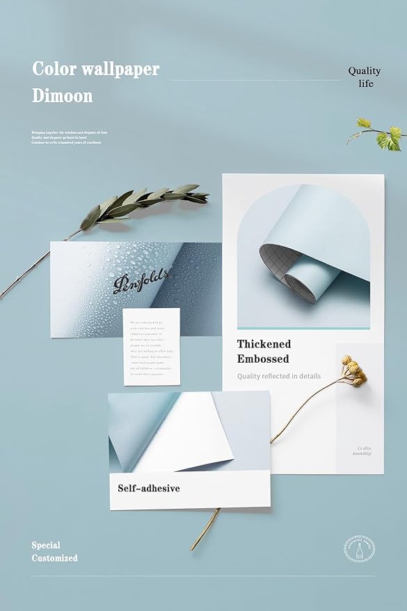 Dimoon 78.7''x17.7'' Blue Peel and Stick Wallpaper Contact Paper Modern Self Adhesive Wall Paper Removable Renter Friendly Textured Solid Color Shelf Cabinet Vinyl Roll (78.7''x17.7'',Light Blue)