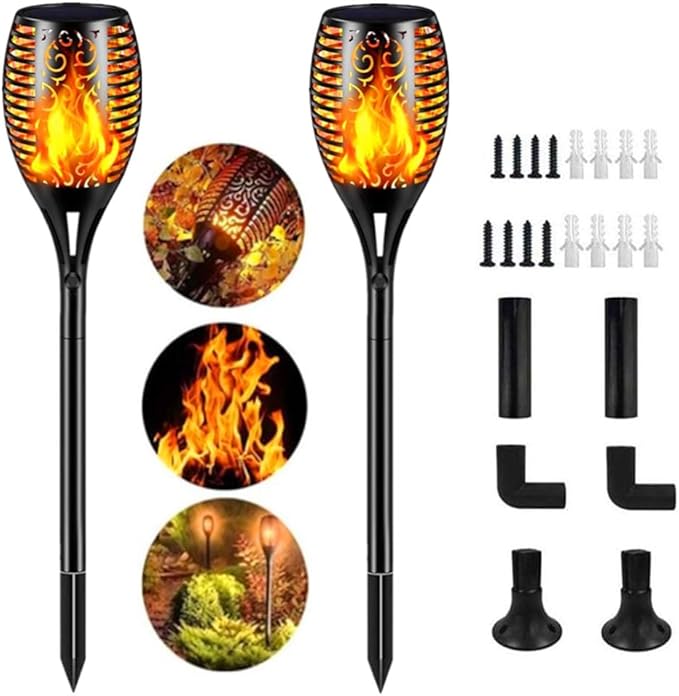 2 Pack Solar Light Outdoor (Super Larger Size) 96led Solar torches for outside,Ultra-Bright Solar Light Outdoor with Flickering Flame,Auto Lighting Dusk to Dawn Landscape Patio Lights for Garden Decor