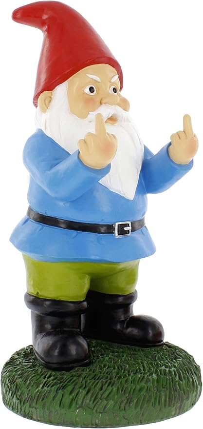 Gnometastic Middle Finger Gnome Statue, Large 12.5" Tall - Original Double Bird Garden Gnome Statue Decoration and Lawn Ornament - Outdoor Funny Garden Gnomes, Lawn Ornament
