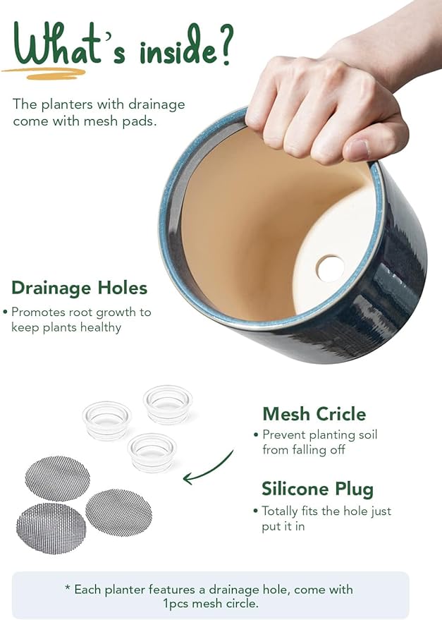 LE TAUCI Ceramic Plant Pots Indoor, 10 Inch 8 Inch 6 Inch Planters for Indoor Plants, Mid-Century Modern Flower Pots with Drainage Hole, Cylinder Round Planter Pots, Set of 3, Reactive Glaze Blue