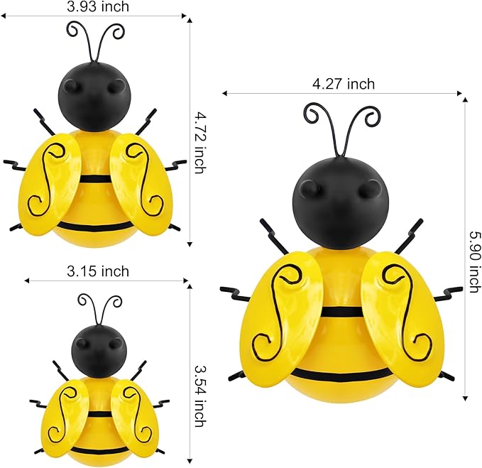 Metal Outdoor Wall Art Decor, 6 PCS Bumble Bee Decor, Fence Decorations, Outdoor Metal Garden Decor, Wall Art for Yard Art, Home