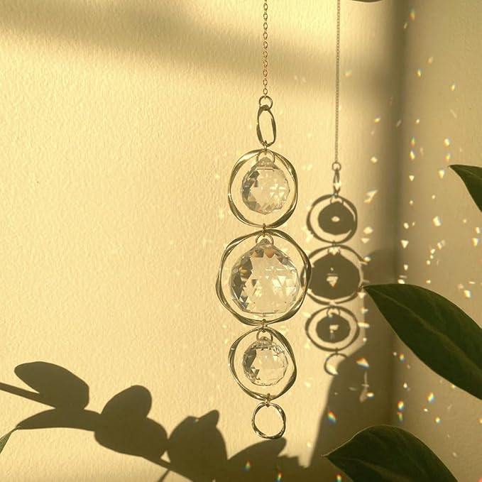 2 Pcs Crystal Suncatcher Wind Chimes for Outside,Crystal Suncatcher Prisms Hanging Outdoor Wind Chimes,Sun Catcher Hanging Crystals for Windows,Suncatchers Wind Chime Garden Decor Wedding Decoration