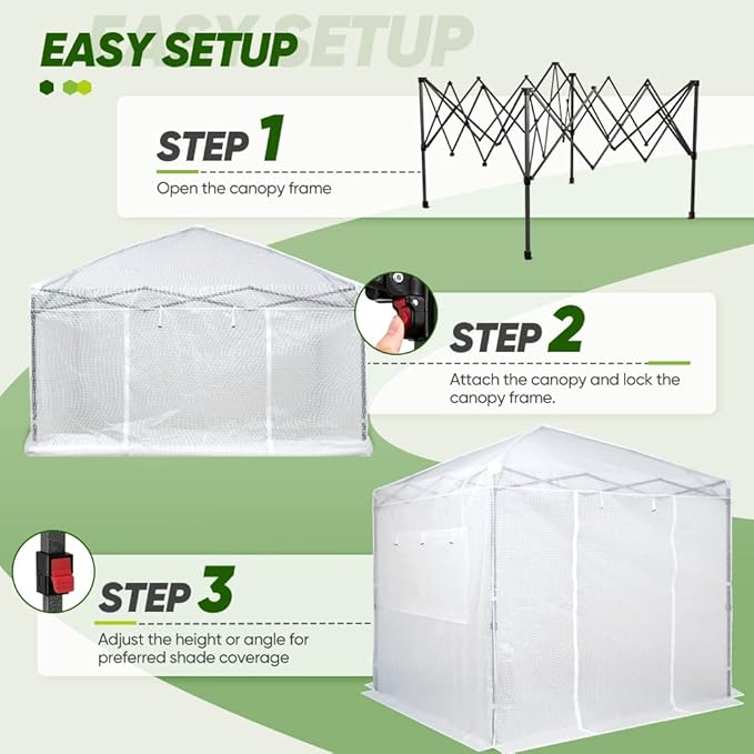 EAGLE PEAK 8x8 Portable Walk-in Greenhouse, Pop-up Indoor Outdoor Garden Green House, Zippered Doors and Windows, PE Cover, White