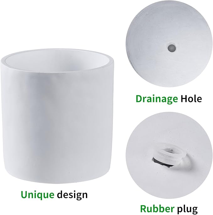 8 Inch Pot for Plants, Large Cement Planter with Drainage Hole, Mid-Century Modern Concrete Flower Pots for Home Decor, Office & Outdoor (White)