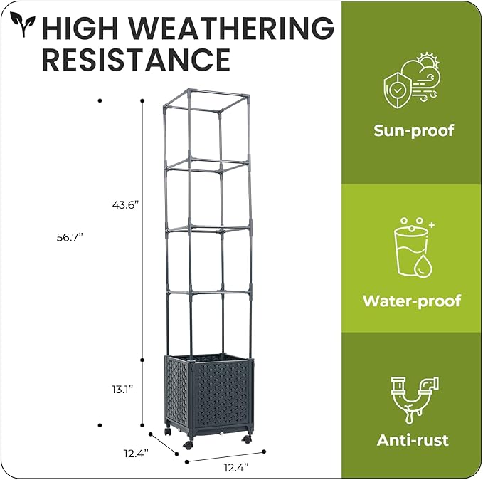 Raised Garden Bed with Tomato Cage 56.7” Self Watering Tomato Planter Boxes with Trellis Wheels for Outdoor Climbing Flowers Vegetable Vine Vegetables