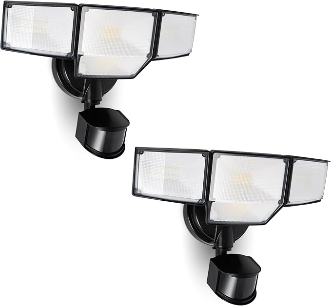 LUTEC 80W 9000LM LED Security Lights Motion Sensor Outdoor Lights, 4 Head LED Flood Light Outdoor 5000K Daylight, IP65 Waterproof, Motion Detected Light for Outside, Garage, Yard - 2 Pack (Black)