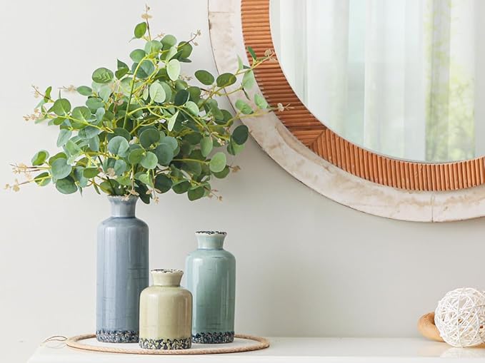 Flower Vase Set of 3, Ceramic Neutral Vases Home Decor, Pottery Rustic Farmhouse Decorative Vases Modern Decor for Table Mantel Entryway Bookshelf Living Room Kitchen Bedroom - Multicolor