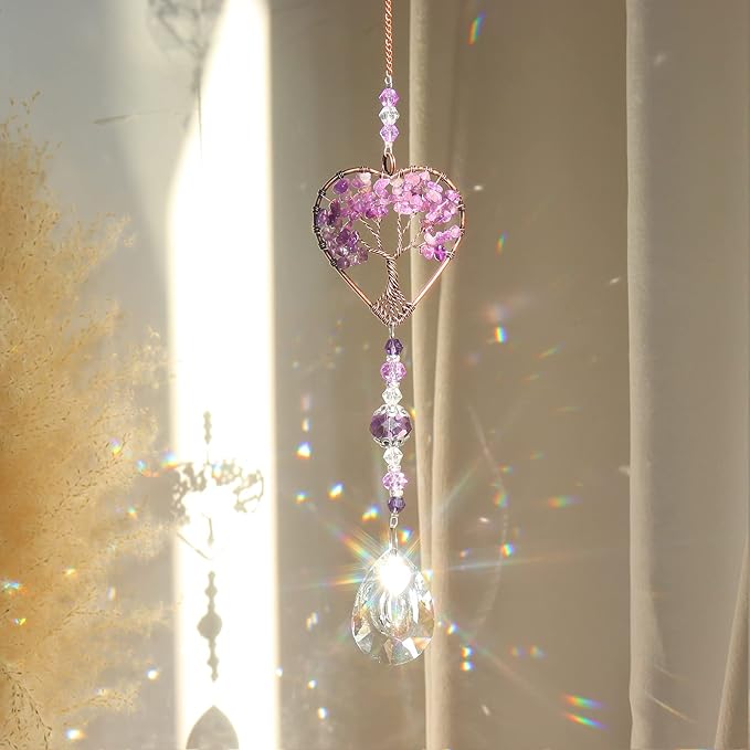 Crystal Sun Catcher Indoor Windows Hanging Tree of Life SunCatchers with Prisms, Chakra Decor for Home, Healing, Pack of 3