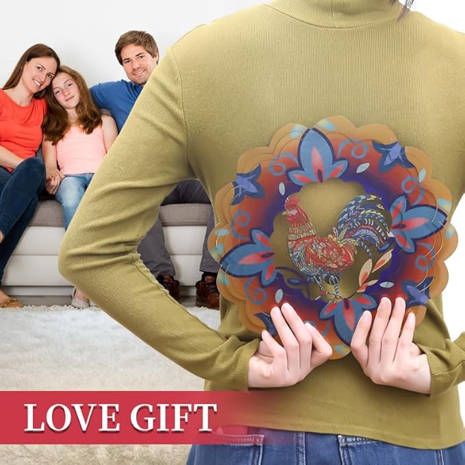 Outdoor Chicken Decoration Wind Spinner Sculpture Art,Metal Clearance Ornament, Chicekn Themed Gifts for Women Rooster Lover,Yard Garden Toy,Hanging Windsock