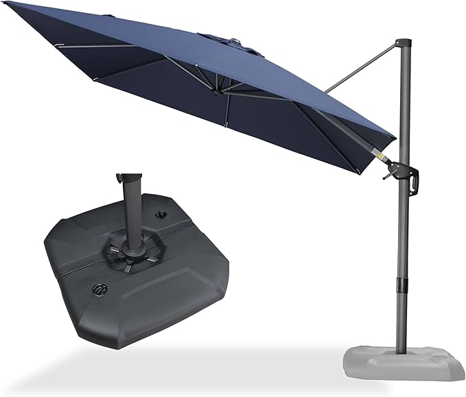 PURPLE LEAF Patio 9 Feet Cantilever Offset Umbrella with Base Outdoor Umbrella with 360-degree Rotation for Garden Deck Pool Patio Navy Blue