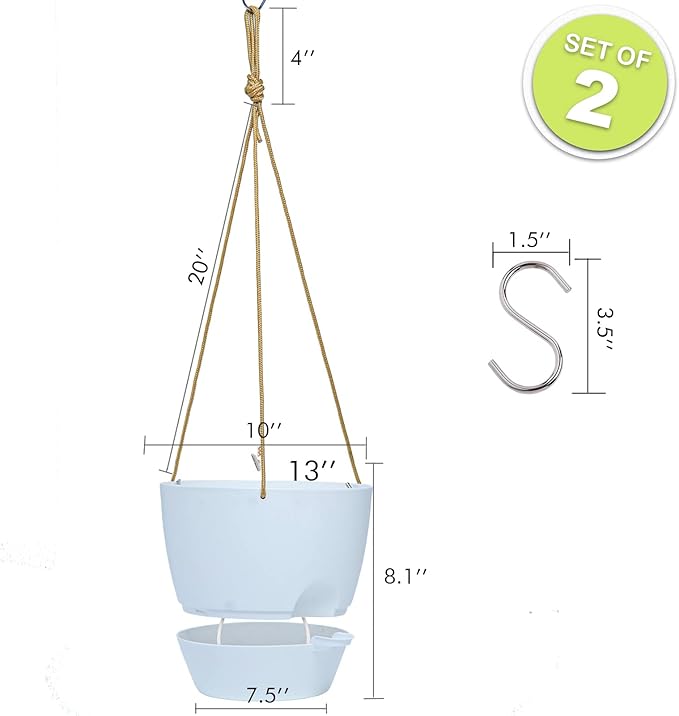 10 Inch Self Watering Hanging Pots, 2 Pack Hanging Planters with 40oZ Deep Reservior for Indoor Outdoor Plants Flowers, White