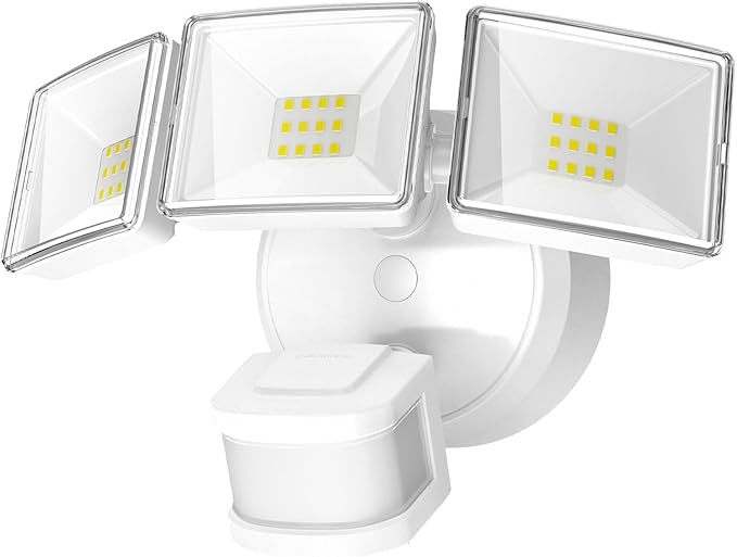 OREiN 3500LM/26W Flood Lights Outdoor, 240°/40FT Motion Sensor Outdoor Lights Dusk to Dawn Security Lights IP65 Waterproof 3 Modes for Outside 3500SQ.FT Front Door, Garage, White (Hardwired)