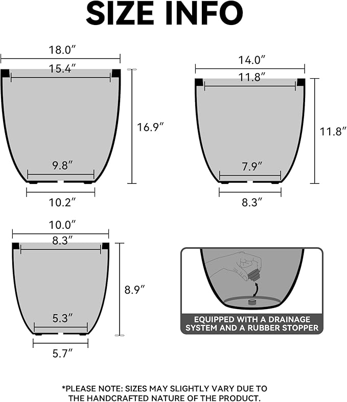 Kante 18 Inch Dia Round Concrete Planter, Indoor Outdoor Large Plant Pot with Drainage Hole and Rubber Plug for Home Patio Garden, Light Gray