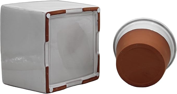 2-Pack Ceramic African Violet Self Watering Pot 6 Inch Square Pot 3.5 Inch Innter Pot Easy Fill Water Reservoir White