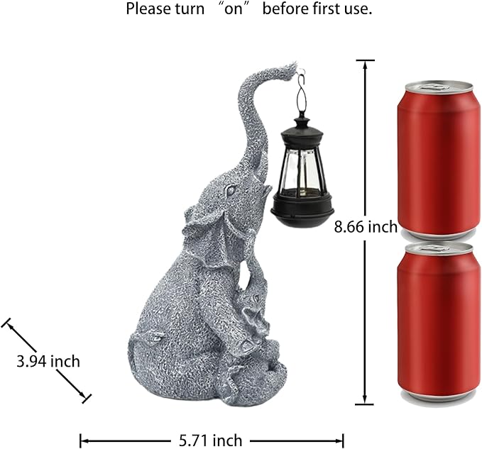 Solar Garden Elephant Statue Outdoor Decor, Cute Elephant Figurines Waterproof Garden Decor with Solar Lantern, Small Elephant Decor for Garden Yard Art Lawn Porch, Garden Gifts for Women (Elephant)