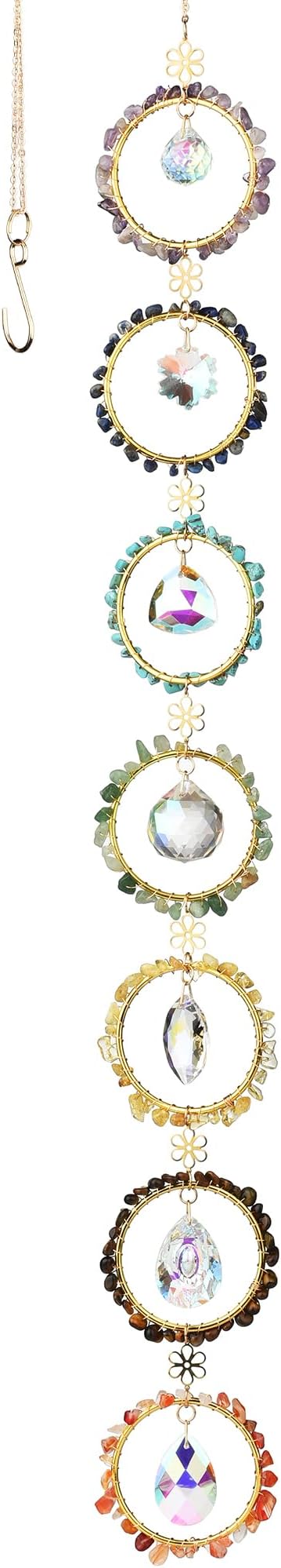 Healing Crystal Energy Wind Chime, 7 Chakra Crystal Sunlight Catcher, Meditation Home Decoration, Gem Wall Decoration, Birthday Gift, Healing Crystal Energy Sunlight Catcher