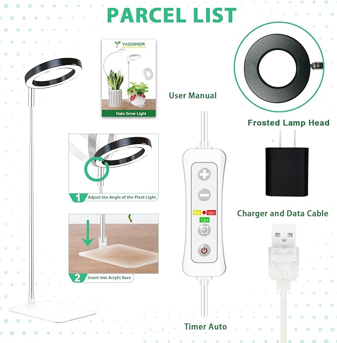 Plant Grow Light,yadoker LED Growing Light Full Spectrum for Indoor Plants,Height Adjustable, Automatic Timer, 5V Low Safe Voltage,Idea for Small Plant Light
