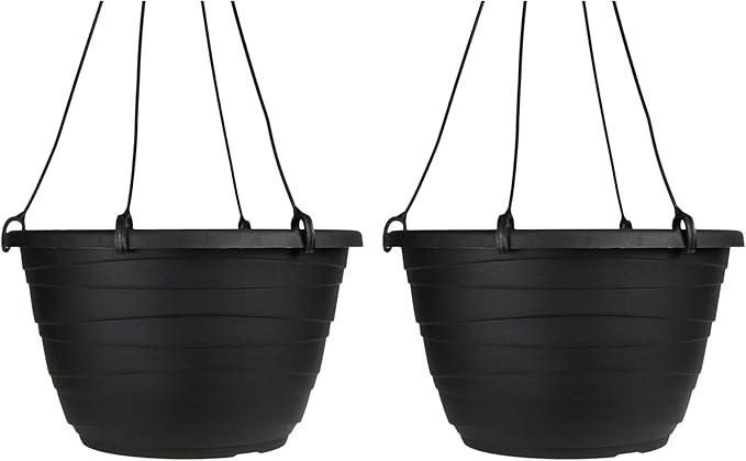 The HC Companies Wrapt Hanging Planters - Lightweight Plant Pot Hanger for Hanging Plants, Vegetables & Herbs - Outdoor & Indoor Hanging Basket for Plants (11" Black, Pack of 2)
