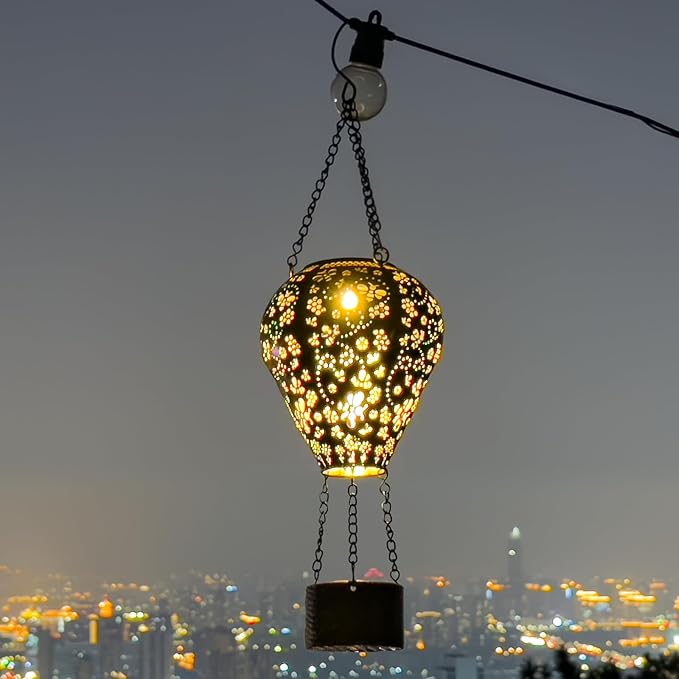 Bee Decor Hot Air Balloon Solar Lantern – Outdoor Decorative Hanging Light for Garden Yard Patio Porch Lawn and Pathway – Unique Housewarming, Birthday Gift for Women Mom Grandma
