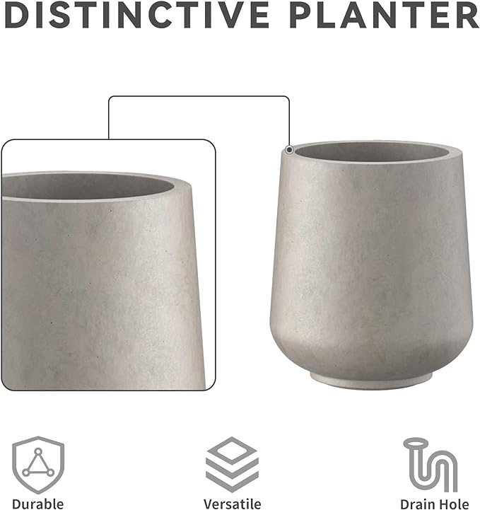 Kante 15.3"+11.6"+8.2" Dia Round Concrete Planter, Large Outdoor Indoor Planter Pots Containers with Drainage Holes and Rubber Plug for Home Garden Patio, Weathered Concrete