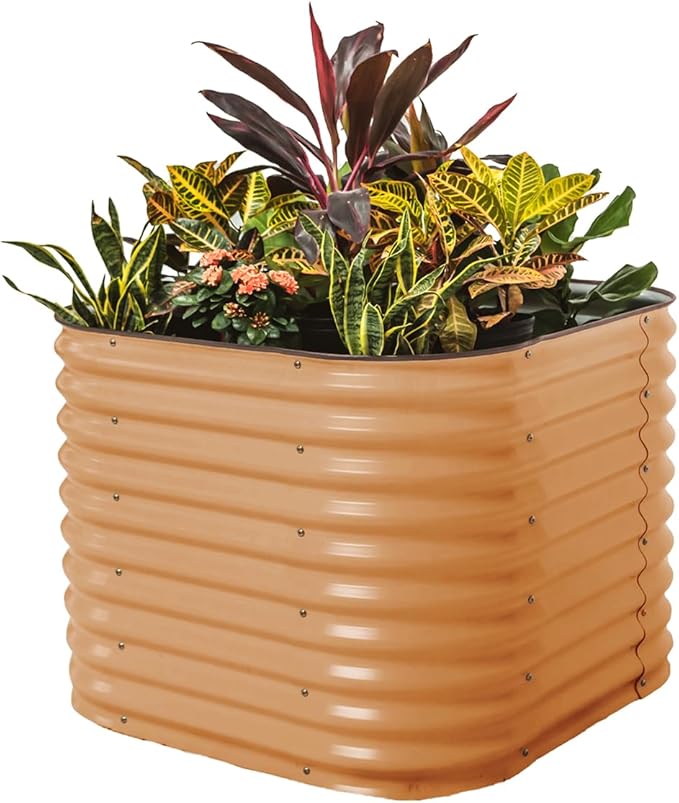 Vego garden 32" Extra Tall Raised Garden Bed Kits,4 in 1 Modular Raised Planter Box for Vegetables Flowers Fruits Oval Metal Raised Garden, Terra Cotta