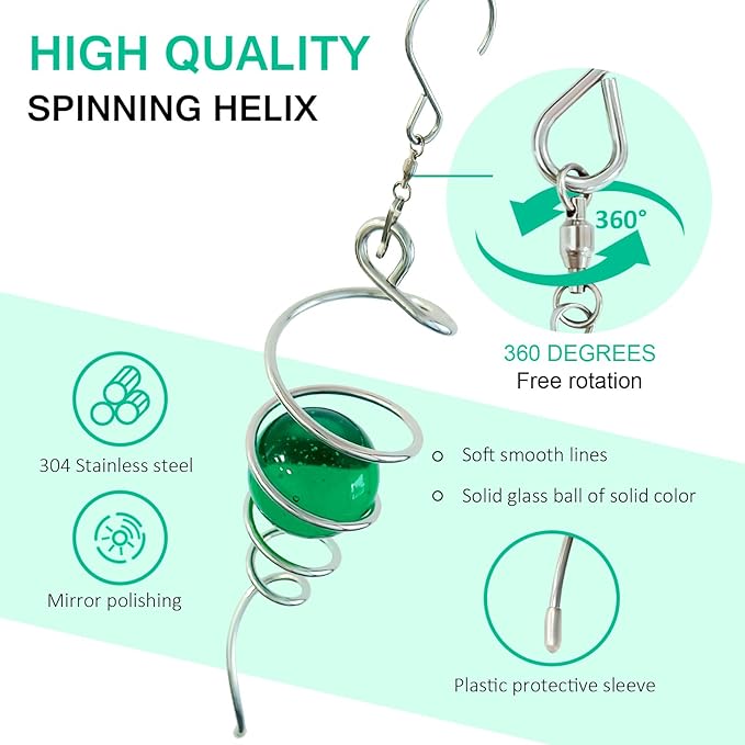 Wind Spinner Gazing Ball Spiral Tail,Decorative Wind Spinner 11inch Tail and 2 inch Glass Orb. Indoor Outdoor Wind Spinner Tail Sun Catcher Garden Decoration-13 inch Height(Green)