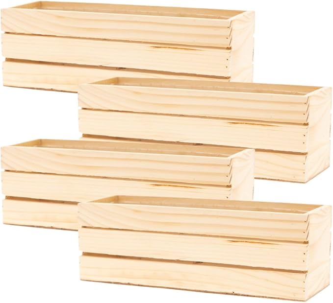 Wood Planter Box with Wine Crate Styled, 12x4 Inch Rectangular, Rose Wood, Plastic Liner, Garden Centerpiece Display, Wedding Flowers Holder, Home and Venue Decor (12x4 Wine Crate Set of 4, Rose Wood)