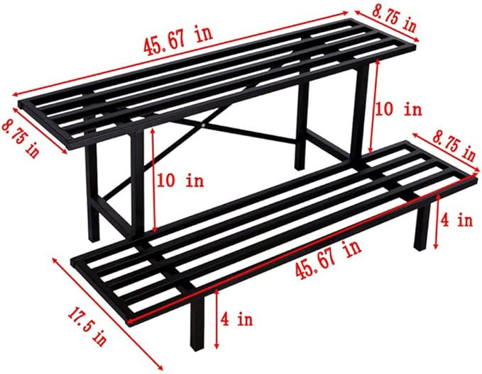 Zhongma 2 Tier Sturdy Metal Plant Stand Heavy Duty Plant Holder for Home Indoor and Outdoor,L45.67 x W17.5 x H14 inch, 440 LBS Capacity & Heavy Duty Construction …